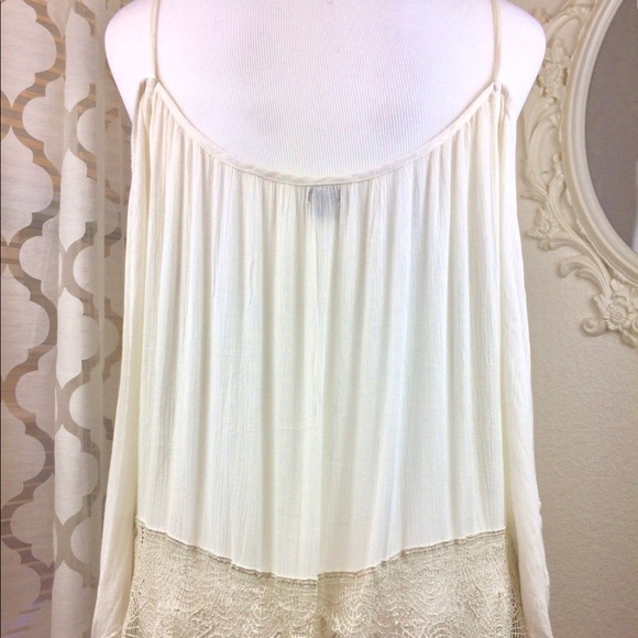 Ecote Ivory Lace Off Shoulder Bohemian Shirt XS - Picture 5 of 7